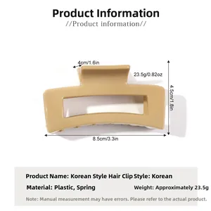 Vue détaillée de la pince à cheveux carrée mate de 8,5cm avec dimensions précises