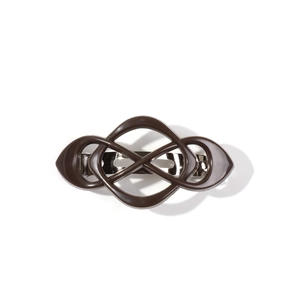 Deep brown infinity knot hair clip with glossy finish and metal spring clip for women