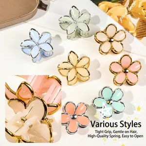 Elegant floral hair claws with golden edges in multiple pastel colors and sturdy metal spring
