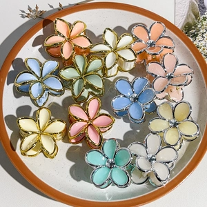 Elegant Floral Hair Claws For Women Gold Border Jelly Color Small Flower Hair Clips Fashion Handmade Hair Accessories