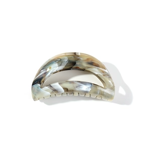 Large semi-circle shark hair claw clip with grey and beige marble texture for thick hair