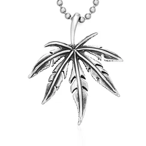 Vintage 316L Stainless Steel Leaf Pendant Hip Hop Punk Streetwear Botanical Charm For Men Party Jewelry