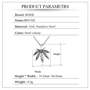 Retro 316L stainless steel maple leaf pendant necklace measuring 53.2mm by 42.8mm