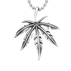 Hip hop style stainless steel marijuana leaf pendant necklace with vintage silver finish