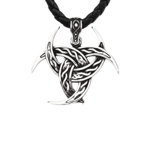 Vintage stainless steel Viking Celtic knot pendant with Odin Horn and black cord