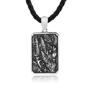 Stainless Steel Pendant Only (Without Chain) Retro Hei Bai Wu Chang Relief Rectangular Tag Pendant Men Gothic Jewelry