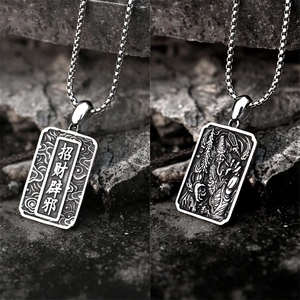 Retro stainless steel rectangular pendant necklaces with 3D embossed relief patterns