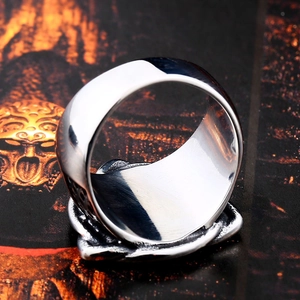 Polished silver stainless steel Celtic knot ring for men with retro punk style finish