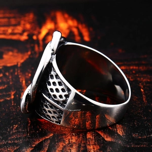 Vintage stainless steel wide band ring featuring Celtic knot and mesh texture for men