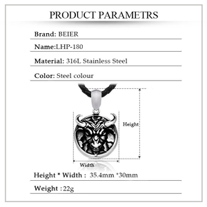 Vintage 316L stainless steel bull head relief pendant with black rope necklace