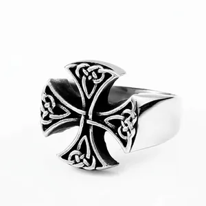 Vintage Viking Celtic Knot Cross Ring For Men Stainless Steel Gothic Punk Finger Ring Nordic Jewelry Gift