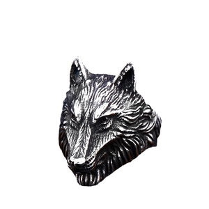 Vintage Wikinger Wolfskopf Ring für Herren aus Edelstahl mit antikem Silber-Finish