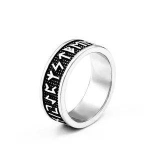 Vintage Stainless Steel Viking Rune Ring For Men Nordic Futhark Alphabet Band Ring Retro Punk Party Jewelry Gift