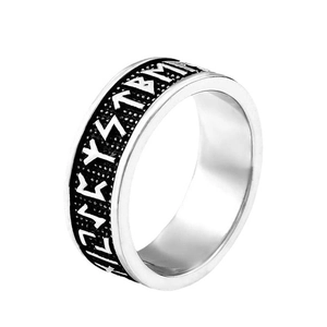 Men's Viking rune stainless steel ring with embossed Nordic letters and retro finish