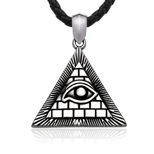 Stainless Steel Eye Of Providence Triangle Pendant For Men Vintage Gothic Punk Pyramid All Seeing Eye Mysterious Jewelry