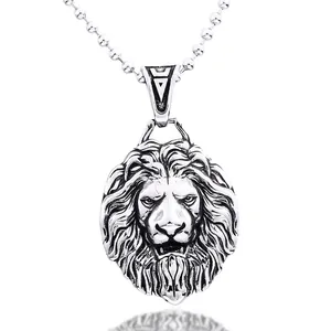 Vintage Stainless Steel Lion Head Pendant Only Without Chain Retro Punk Animal Charm For Men Cool Gothic Jewelry Accessory