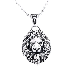 Retro stainless steel lion head pendant necklace with ball chain for men in punk style