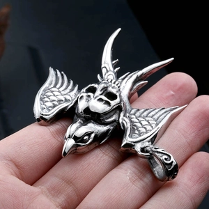Retro stainless steel eagle skull pendant for men with gothic punk eagle wing design