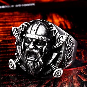 Vintage Stainless Steel Viking Warrior Ring With Crossed Axes Celtic Knot Punk Rock Band Ring For Men Jewelry