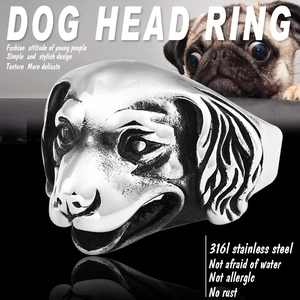 Bague vintage en acier inoxydable avec tête de Golden Retriever et gravure 3D détaillée