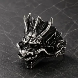 Vintage Roestvrij Stalen Drakenkop Ring Voor Heren Retro Punk Gothic Biker Dier Vingerband Sieraden Accessoires Cadeau