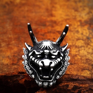 Vintage roestvrijstalen drakenkop ring voor heren met zwarte oxidatie afwerking