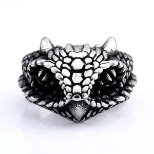 Vintage Gothic Schlangenkopf Offener Ring Für Herren Edelstahl Punk Drachenschuppen Texturierter Verstellbarer Mode Schmuck Fingerring