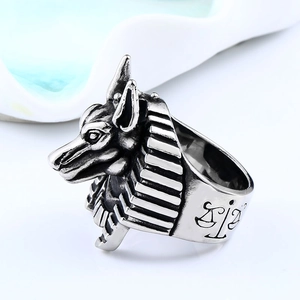 Vintage stainless steel Anubis ring for men featuring Egyptian jackal and scales design