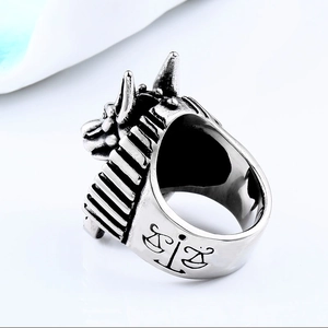 Retro stainless steel Anubis ring for men featuring Egyptian scale engravings on side