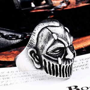 Retro Punk Roestvrijstalen Clown Schedelmasker Ring Voor Heren Gothische Verweerde Biker Vinger Sieraden Dominante Stijl