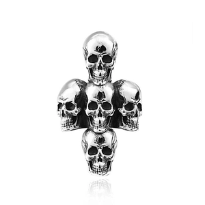 Vintage Stainless Steel Skull Cross Ring For Men Gothic Punk Multi-Skull Stacked Finger Ring Halloween Party Jewelry Gift