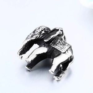 Vintage stainless steel elephant pendant necklace with retro oxidized finish detail