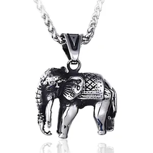 Vintage Stainless Steel Elephant Pendant Without Chain Retro Lucky Animal Carved Totem Design Personalized Jewelry Accessory