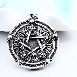 Vintage Gothic Stainless Steel Pentagram Round Pendant Men Nordic Viking Style Jewelry Pendant Only Without Chain