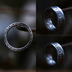 Vintage Soviet coin ring for men in brushed stainless steel featuring 1870-1970 engraving