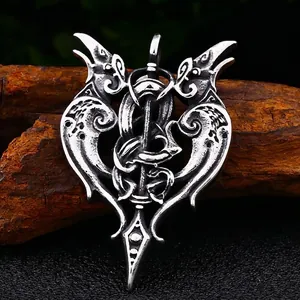 Retro Stainless Steel Double Raven Pendant Only Without Chain Viking Gothic Punk Sword Crow Head Nordic Totem Men Jewelry