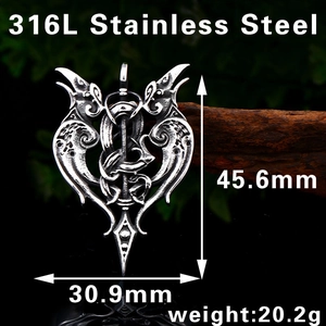 Vintage 316L stainless steel double parrot pendant for men with retro silver finish