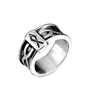 Viking Rune Ring Stainless Steel Vintage Nordic Style Men Band Ring Retro Punk Letter Symbols Jewelry For Men Daily Wear