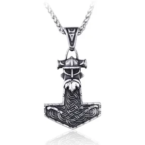 Ciondolo Martello di Thor Vichingo Acciaio Inossidabile 316L Retrò Nordico Mjolnir Odin Testa Guerriero Solo Ciondolo Uomo