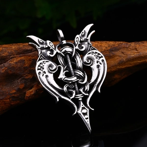 Vintage stainless steel double raven pendant with spear in Nordic Viking style