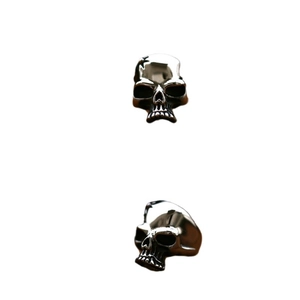 Men's vintage viking skull stud earrings in silver stainless steel from two perspectives