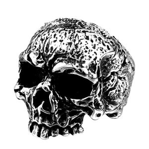 Vintage roestvrijstalen schedelring met gotische punk distressed afwerking voor heren