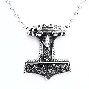 Vintage Stainless Steel Thor's Hammer Pendant Viking Mjölnir Raven Knot Necklace Pendant For Men Nordic Myth Gothic Jewelry