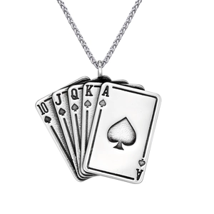 Vintage Stainless Steel Royal Flush Poker Spades Pendant For Men Punk Hip Hop Polished Biker Jewelry Gift Pendant Only