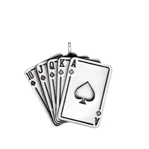 Vintage stainless steel royal flush ace of spades poker pendant necklace for men