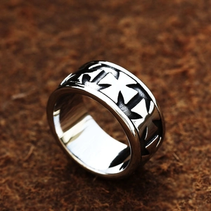 Vintage Stainless Steel Cross Ring For Men Women Punk Gothic Biker Band Ring Distressed Silver Fashion Jewelry Gift