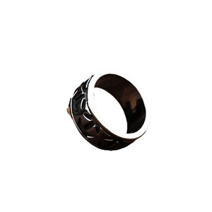 Vintage stainless steel cross ring with gothic floral engraving in punk style