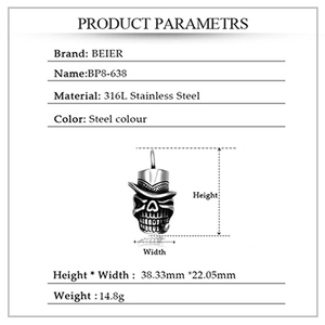Retro stainless steel skull pendant with top hat for men in punk hip hop jewelry style