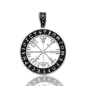 Viking Vegvisir kompas hanger met runencirkel in zilver en zwart afwerking