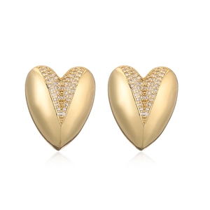 Elegant 18K gold plated heart stud earrings with sparkling pave zircon accents